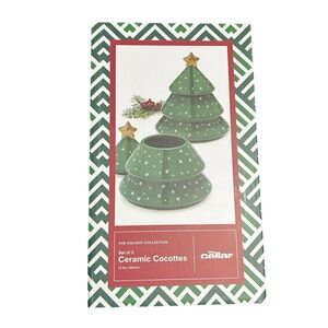 The Cellar Holiday 2-Pc Tree Stoneware Ceramic Cocottes Set NWT